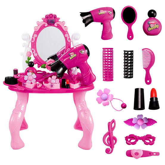 Dressing Table with Stool & Accessories | Mini Beauty Makeup Table 21 pcs Toy for Girls