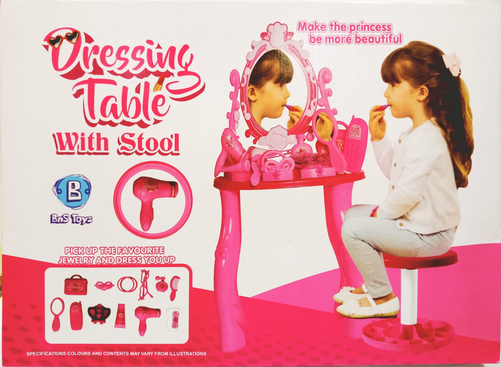 Dressing Table with Stool & Accessories | Mini Beauty Makeup Table 21 pcs Toy for Girls
