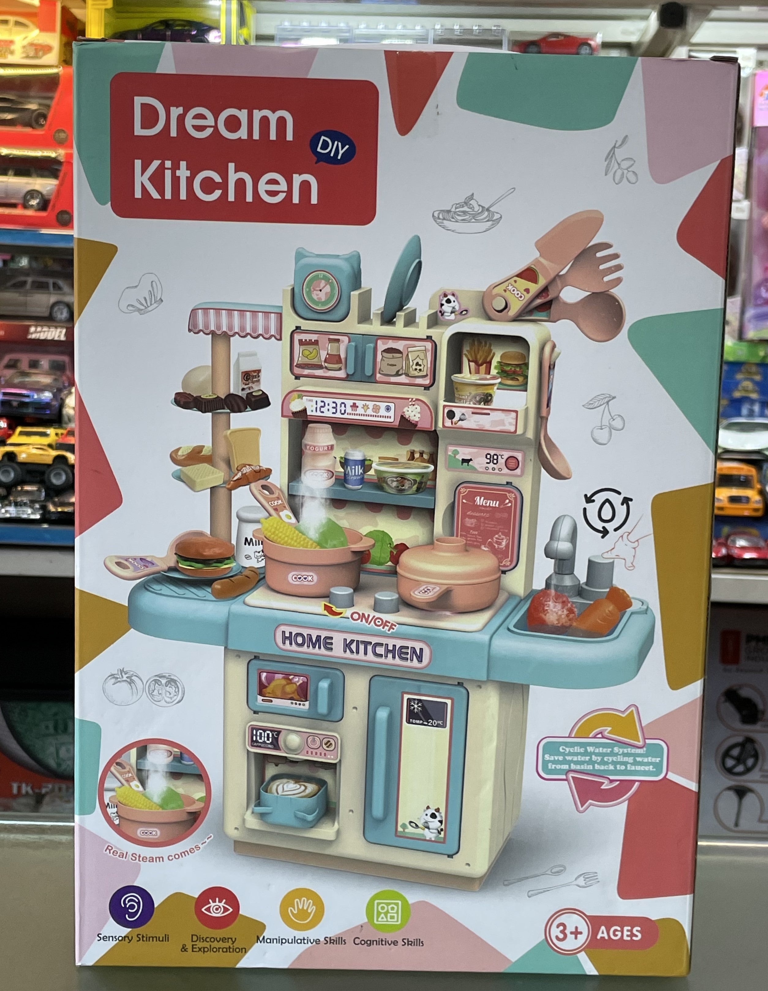 Realistic Mini Dream Kitchen with Light Spray | Food Table Cooking Kitchen Set