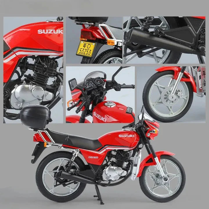 1:12 Diecast Suzuki GS125 Model Bike | Collectible Bike with Front Wheel Suspension & Lights, Sound