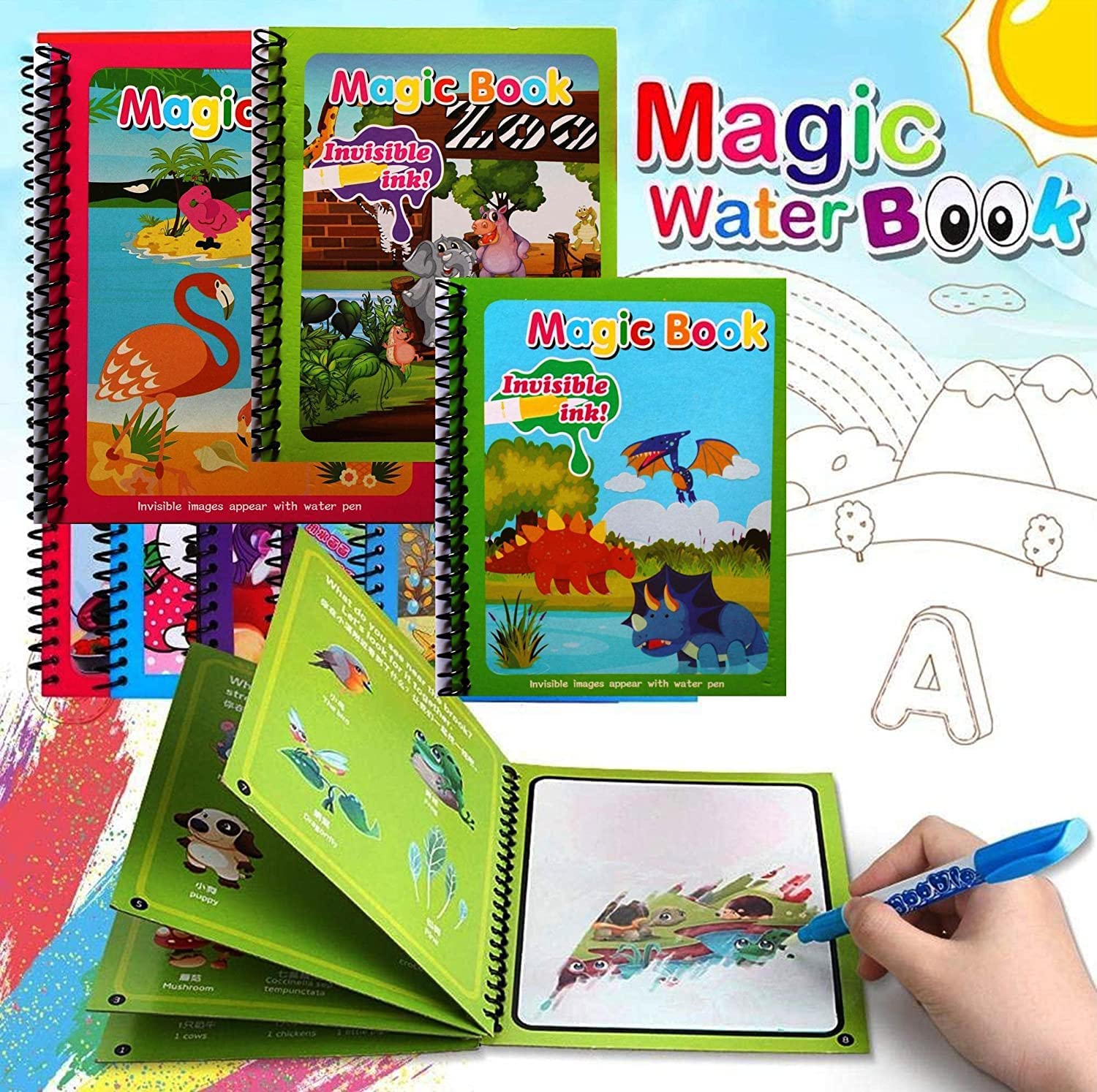 Magic Water Drawing Coloring Book | Reusable Doodle Book with Pen