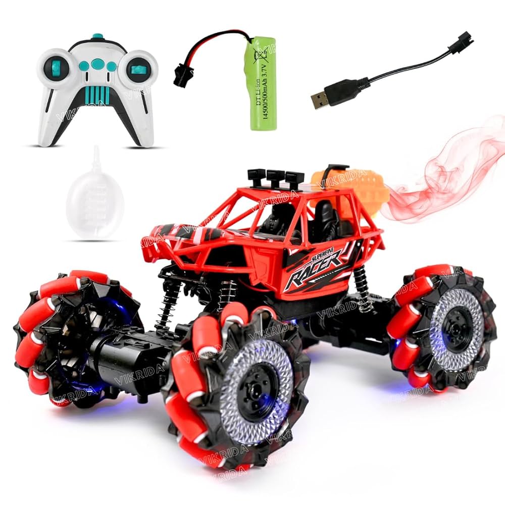 RC Climbing Drift Truck Off-Road Vehicle | 2.4G RC with Light & Smoke | Roller Tire Design 360°
