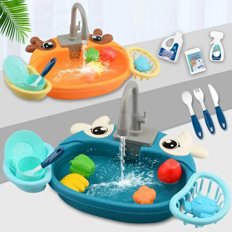 Animal Kitchen Sink with Running Water | Animal Wash Basin Play Water Toy for Kids