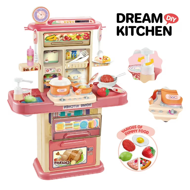Realistic Mini Dream Kitchen with Light Spray | Food Table Cooking Kitchen Set