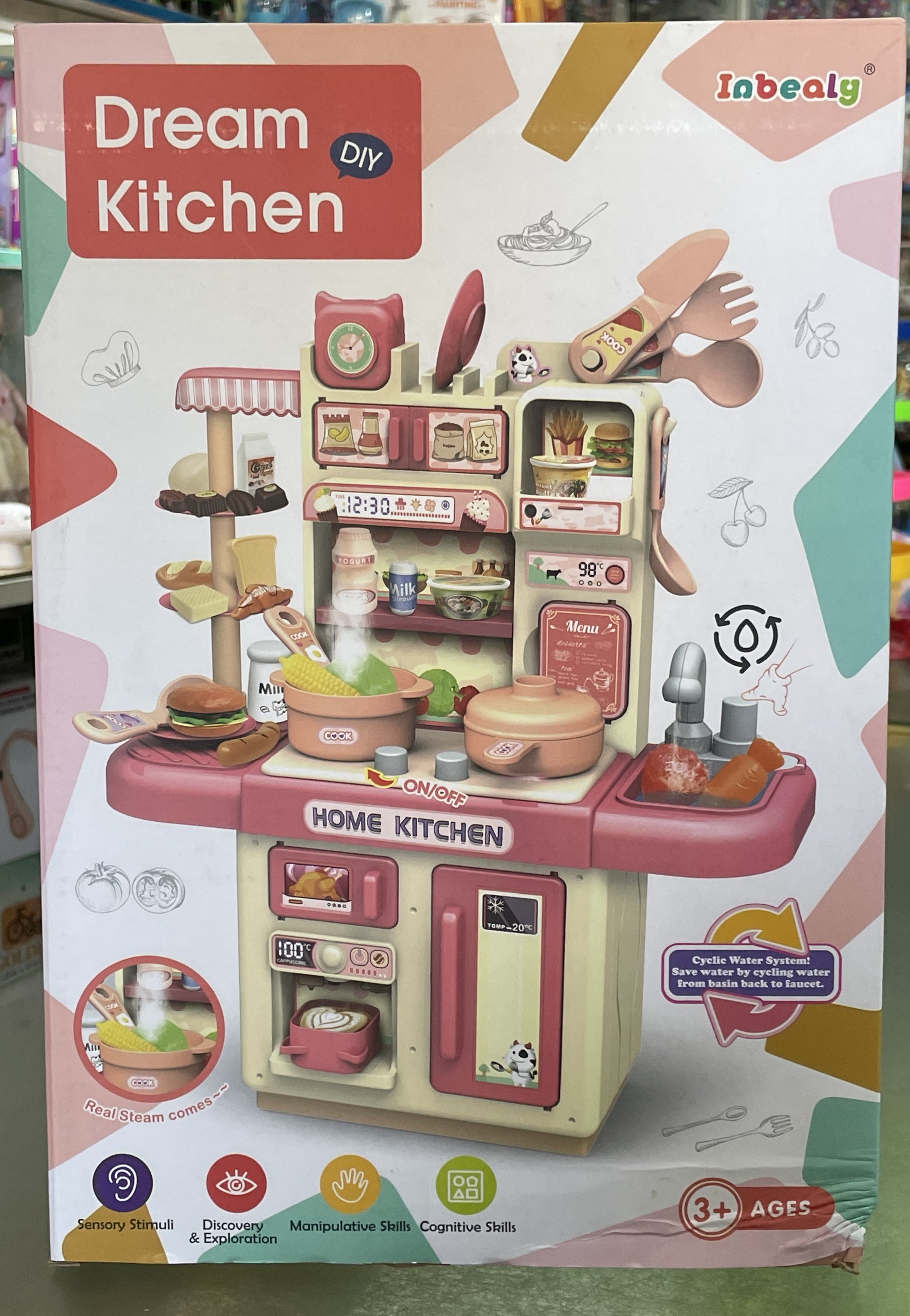 Realistic Mini Dream Kitchen with Light Spray | Food Table Cooking Kitchen Set