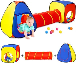 3in1 Kids Tunnel Tent House | Indoor Kids Foldable Playhouse With Tunnel