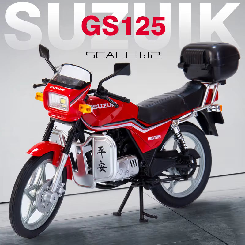 1:12 Diecast Suzuki GS125 Model Bike | Collectible Bike with Front Wheel Suspension & Lights, Sound