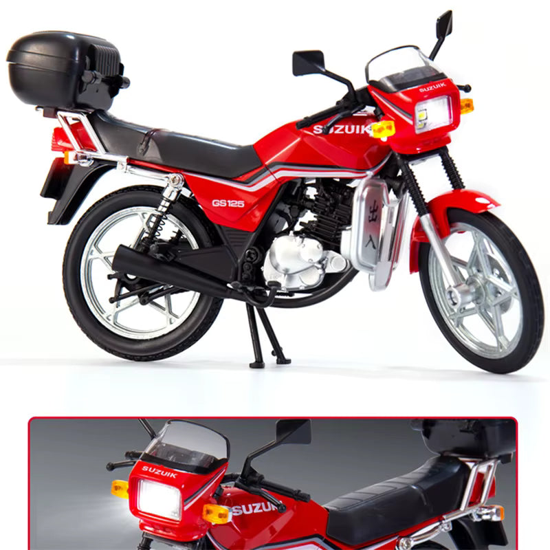 1:12 Diecast Suzuki GS125 Model Bike | Collectible Bike with Front Wheel Suspension & Lights, Sound