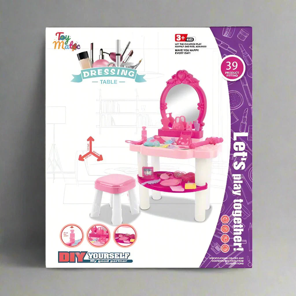 Toy Matic Dressing Table with Stool | Mini Dressing Table 39 pcs Play Set for Girls